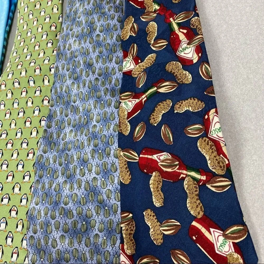 Set of Novelty Ties Tabasco Fish Beetles Penguins